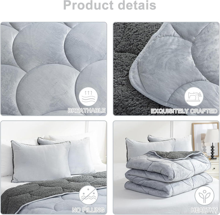Sherpa-Bettwäsche-Set für King-Size-Betten, weiche warme Fleece-Herbstdecke, Winter-Bettwäsche-Set m