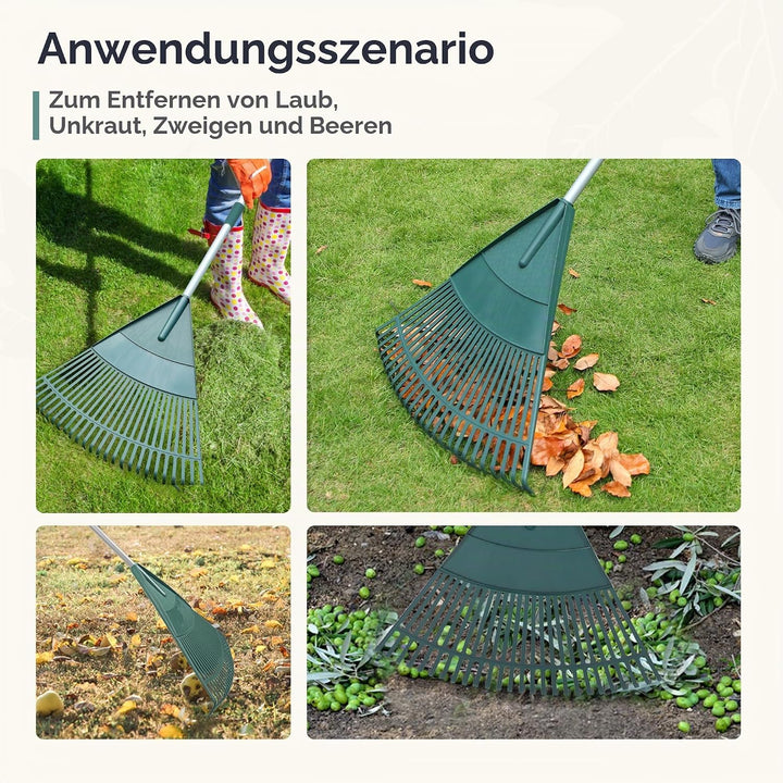ORIENTOOLS Garten Laubrechen, Garten Rechen für Rasen Laub mit verstellbarem Griff 120 bis 165 cm Re
