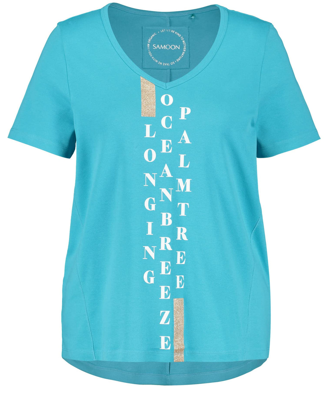 SAMOON Damen 871040-26206 T-Shirt, Curacao Blue Gemustert, 44