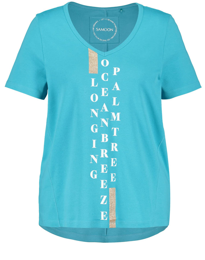 SAMOON Damen 871040-26206 T-Shirt, Curacao Blue Gemustert, 44