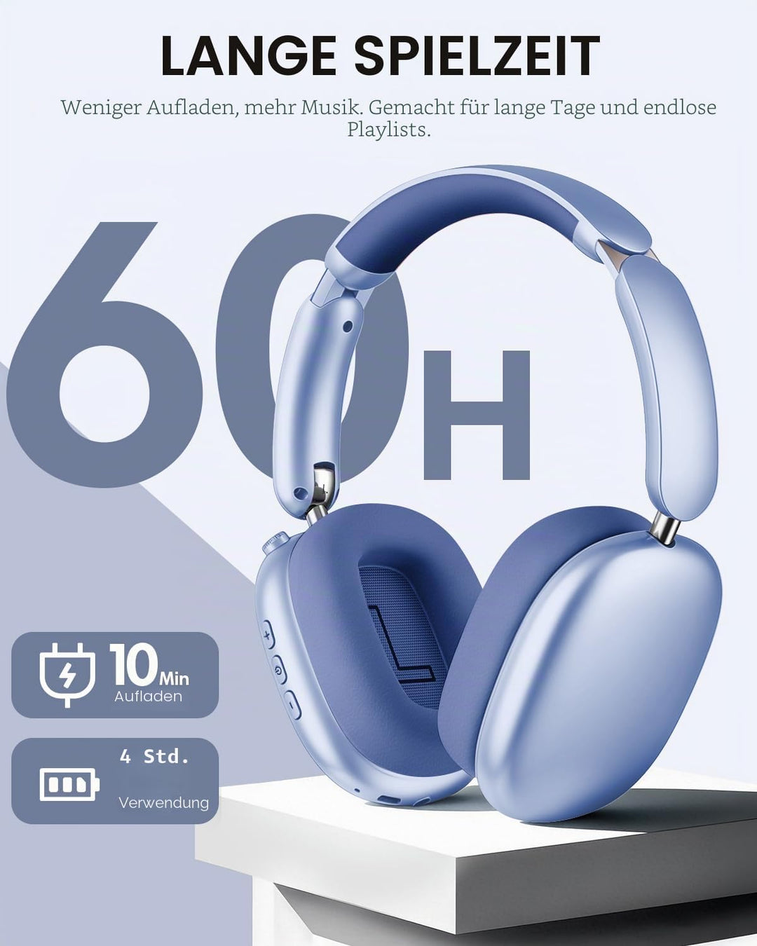 Wentronic Y02 Aktive Noise Cancelling Kopfhörer,60 Std.5 EQ-Musikmodi,Hi-Res-Audio,Tiefe Bässe,faltb