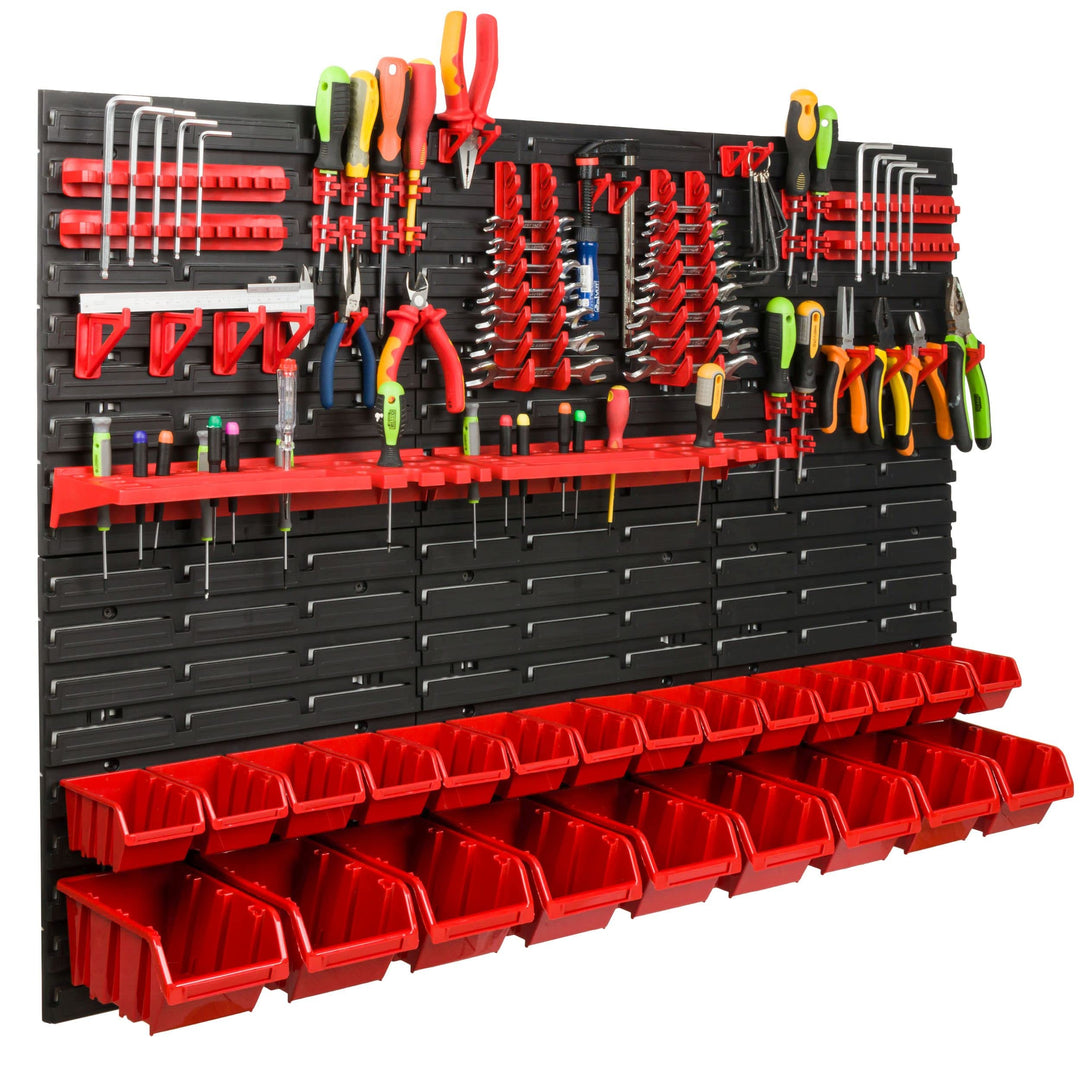 Lagersystem Werkstattregal | 117 x 78 cm | 23 stck. Box | Wandregal mit Werkzeughalterungen und Stap