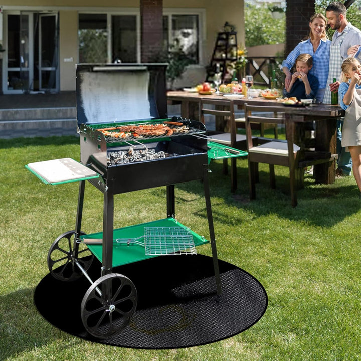 Rund Feuerfeste Unterlage | 100×100cm Faltbare Hitzeschutzmatte | Bodenschutzmatte | Grillmatten | B