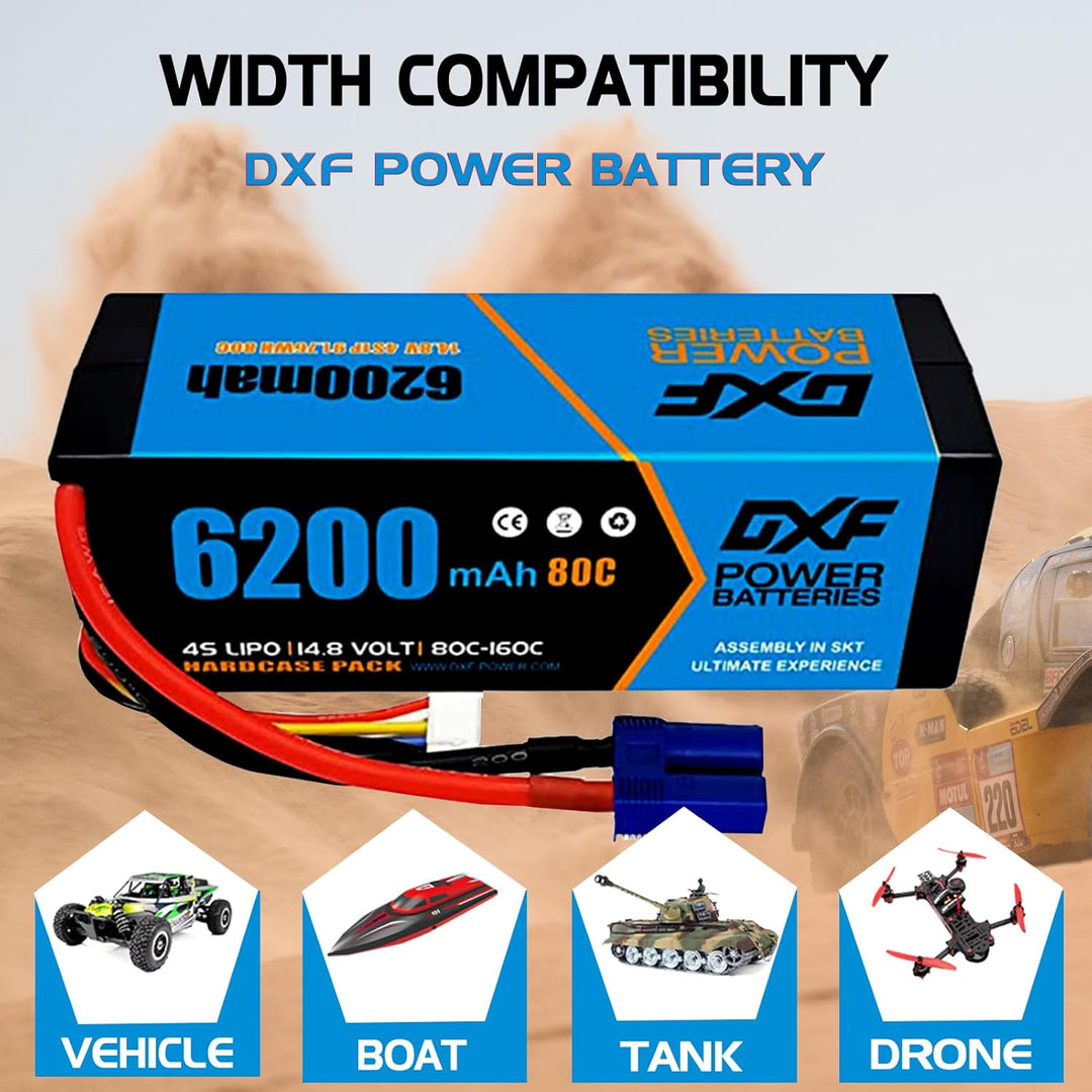 DXF 4S LiPo EC5 Akku 14,8V 80C 6200mAh Hardcase Batterie mit EC5 Steck für RC Auto, RC Flugzeug, RC