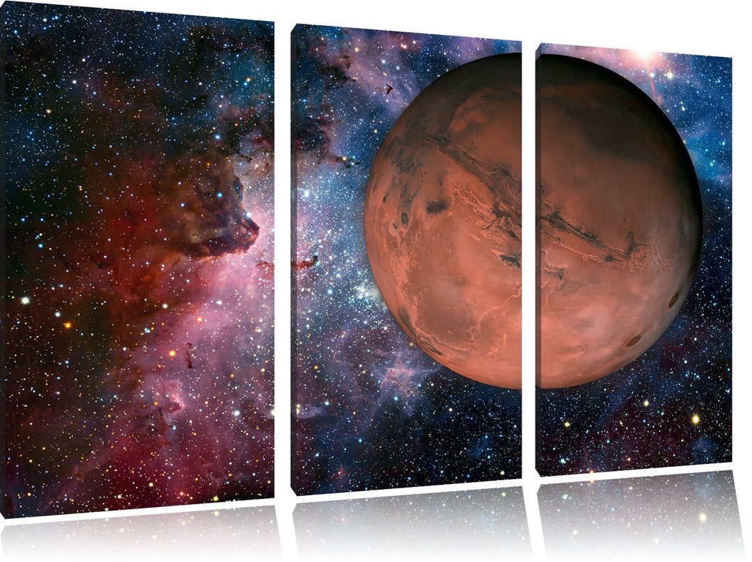 Pixxprint Mars im Weltall / 3-Teilig/Gesamtmass 120cm Leinwandbild bespannt auf Holzrahmen/Wandbild