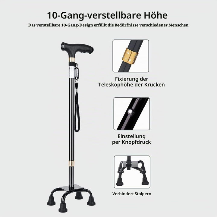 KCareU Anti-Rutsch-Gehstock Walker Spazierstock Aluminiumlegierung Ultraleichter Quadripod-Stock Bla