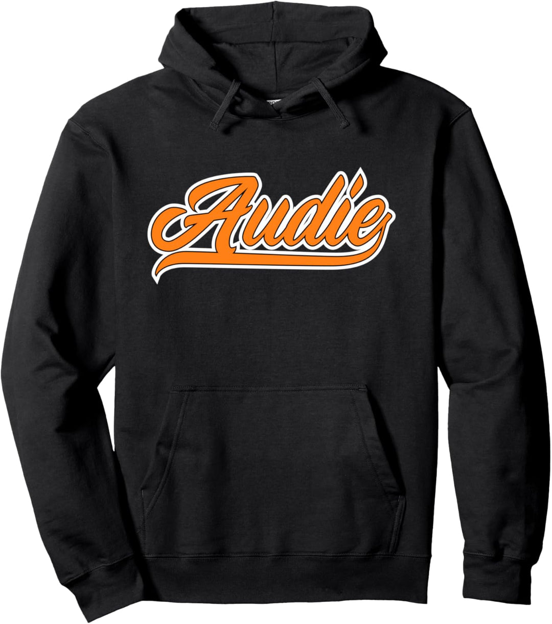 Athletic First Name Audie Team Audie Cool Orange Font Pullover Hoodie
