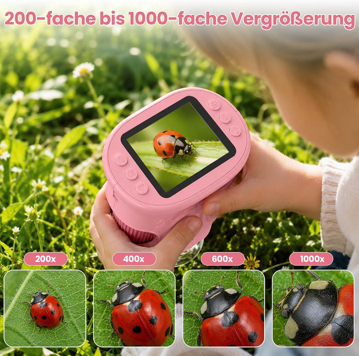 Digitales Mikroskop für Kinder mit 2 Zoll Bildschirm 8 LED Licht Tragbares Taschenmikroskop HD Mini