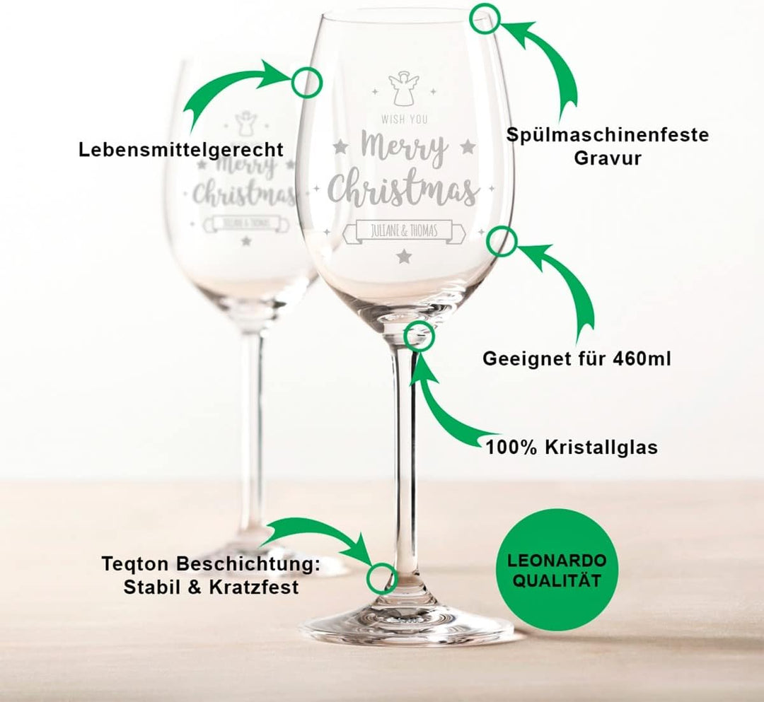 Leonardo Weingläser mit Gravur im - Goldene Weihnachten - Design als Set inkl. Holzkiste - Geschenk