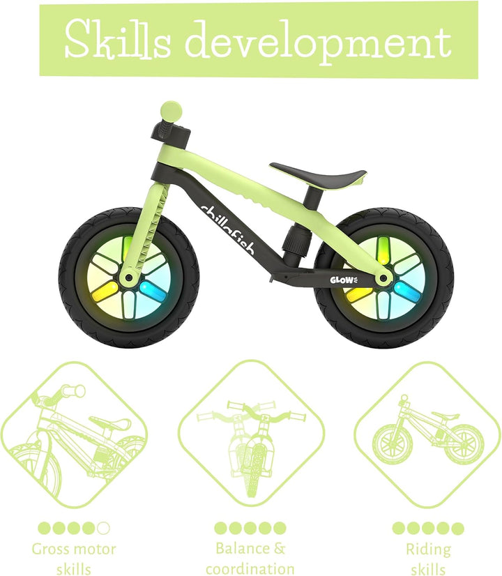 Chillafish BMXIE Laufrad, 12 Zoll Kinderlaufrad mit Bremse, Leuchträdern, als Motorrad Version oder