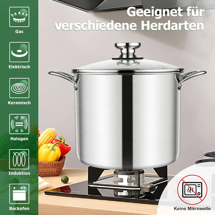 Homikit Kochtopf 9,4L, Gross Suppentopf Topf Induktion aus 3-Lagen Edelstahl für alle Herdearten, Ed