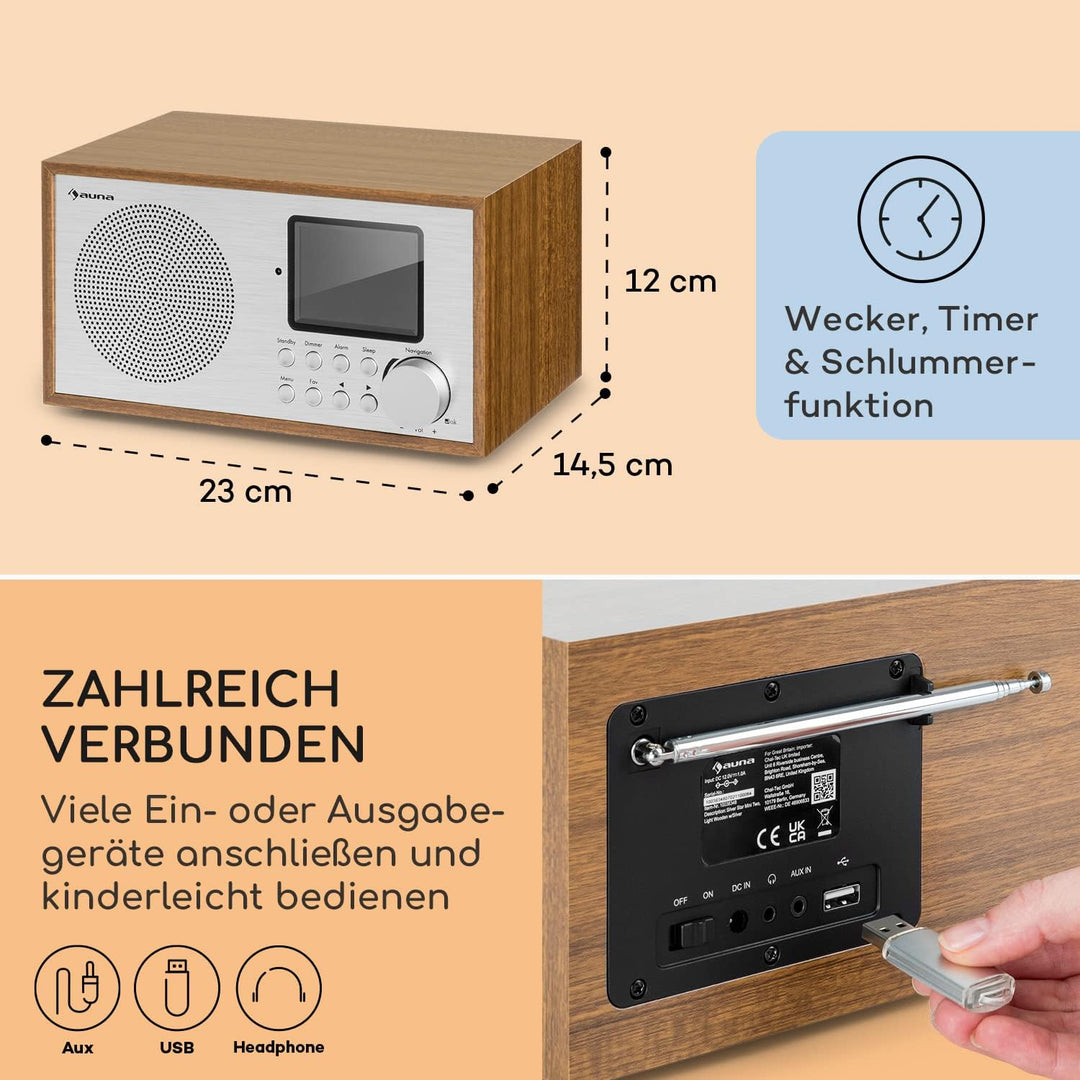 Auna Radio, Tragbares Internetradio, DAB Radio mit Bluetooth, DAB/DAB+/FM Radio mit Stereo-Lautsprec