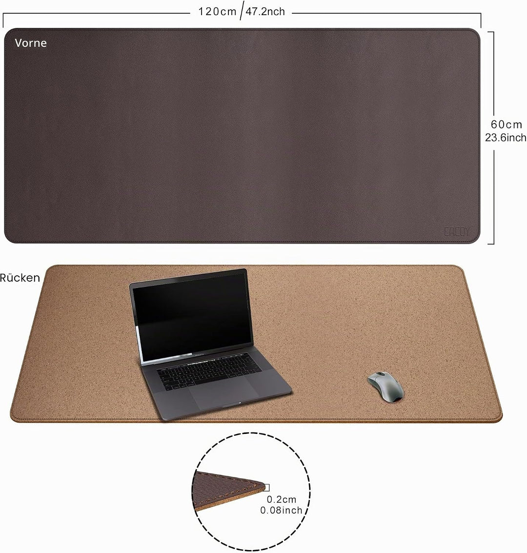 Cacoy 120x60cm Doppelseitige Schreibtischunterlage, XXL Gross Mauspad, Braun | Multifunktionale Schr