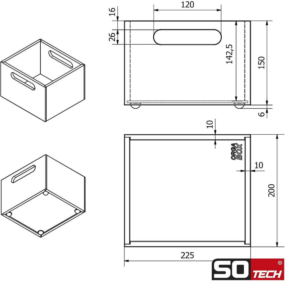 SOTECH ORGA-BOX Organisations-Container Bambus geölt 200 x 225 x 150 mm für Apothekerschränke und Sc