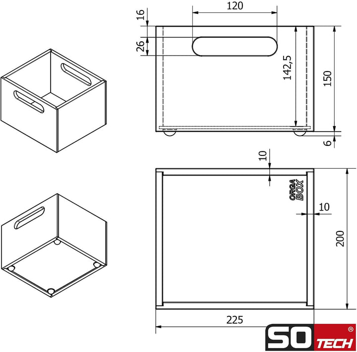 SOTECH ORGA-BOX Organisations-Container Bambus geölt 200 x 225 x 150 mm für Apothekerschränke und Sc