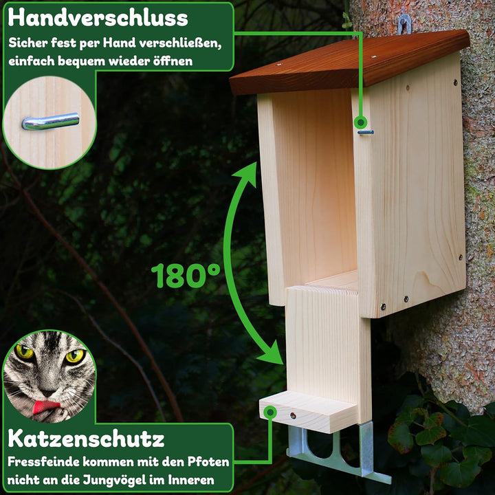 ERDENFREUND® Nistkasten Rotkehlchen mit Marder-/Katzenschutz räubersicher Nistkasten für Vögel Rotsc