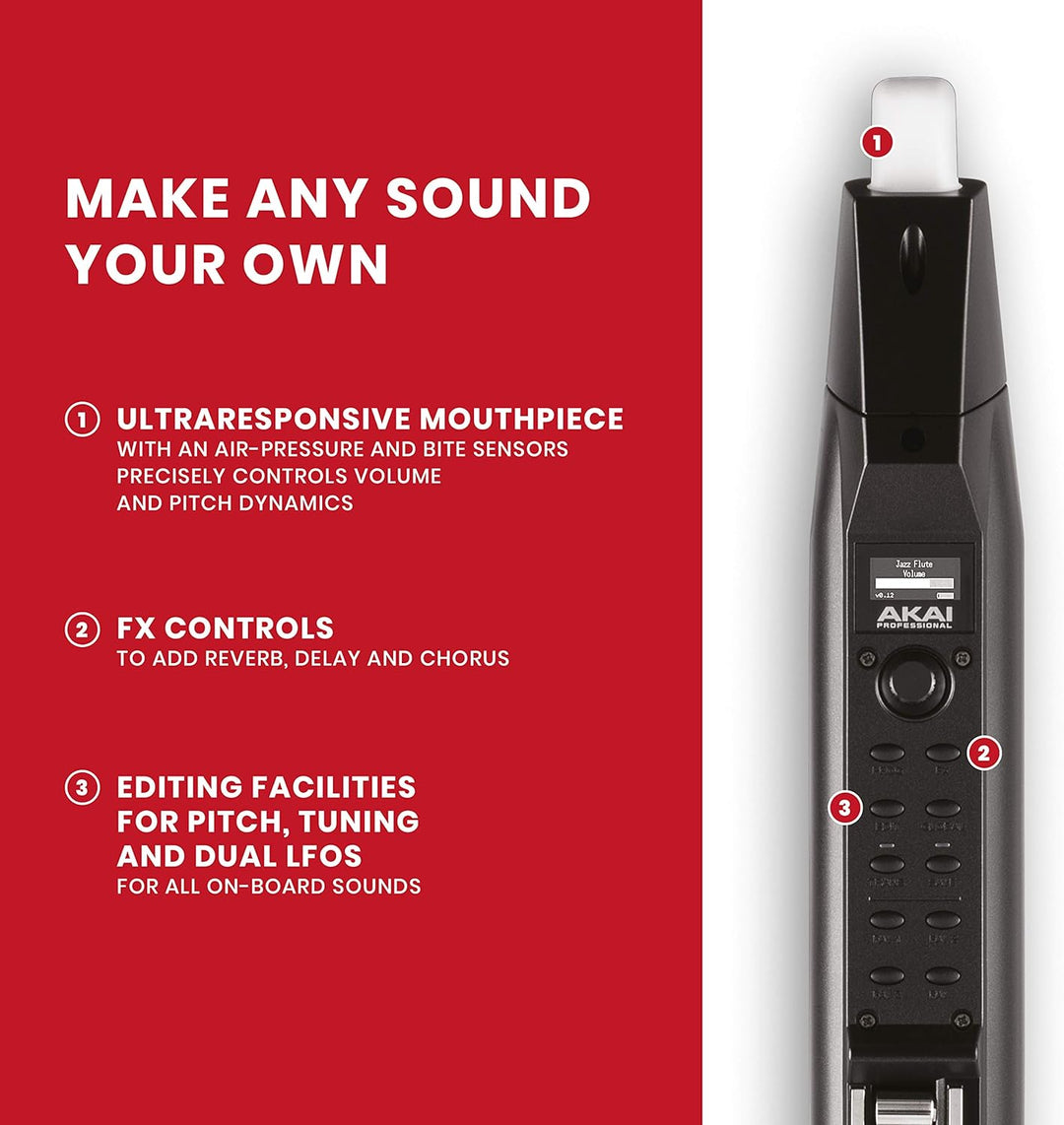 AKAI Professional EWI Solo - Elektronisches Blasinstrument mit eingebautem Lautsprecher, wiederaufla