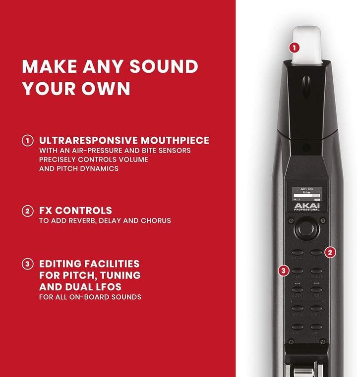 AKAI Professional EWI Solo - Elektronisches Blasinstrument mit eingebautem Lautsprecher, wiederaufla