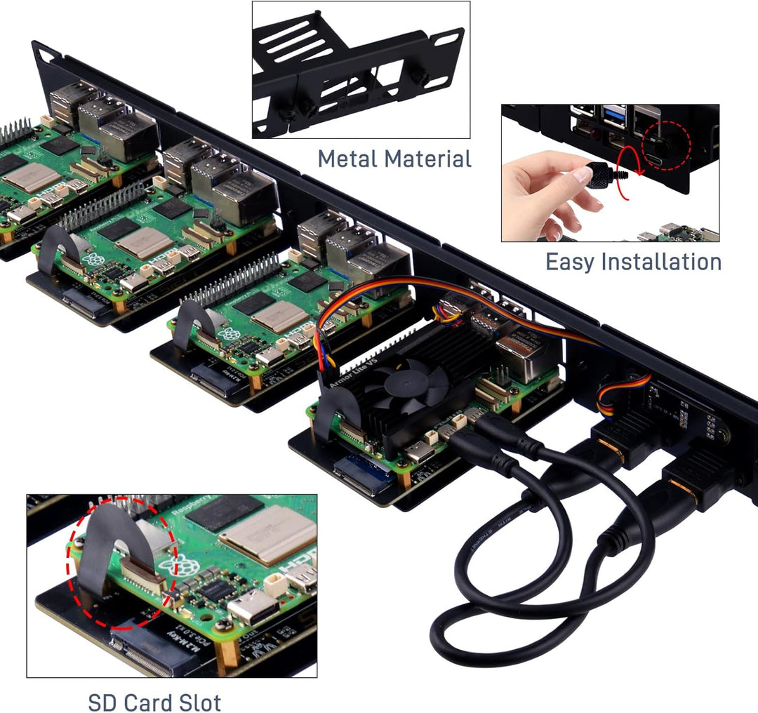 GeeekPi 19 Zoll 1U Rack-Halterung für Raspberry Pi 5, mit 4PCS PCIe auf M.2 NVMe SSD Adaptern, hält
