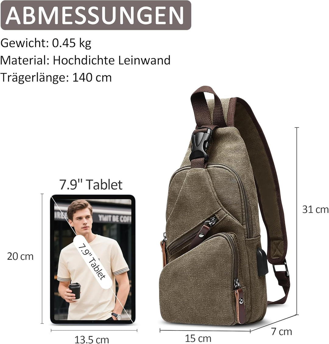 Herren Umhängetasche Mode Brusttasche Schultertasche Leinwand Schultertaschen Casual Reise Wandern U