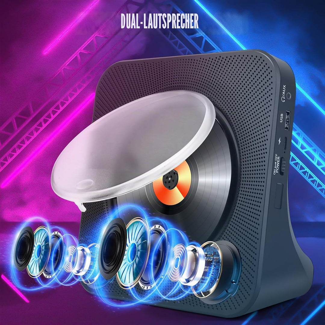 Tragbarer CD-Player für Zuhause mit Lautsprechern - Bluetooth Desktop CD-Player Eingebaute HiFi-Laut