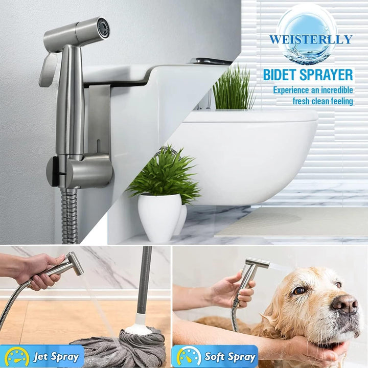 Bidet-Sprühgerät für WC, Handsprühgerät, Badezimmer-Sprühkopf-Set, Sprühaufsatz mit 144 cm Schlauch,