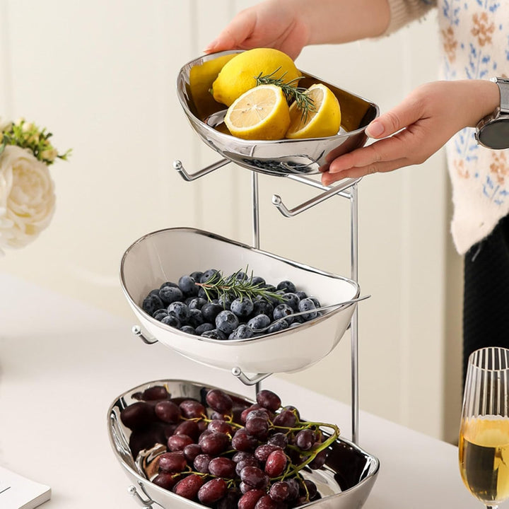 XUDREZ Obst Etagere mit 3 Etagen Obstschalen aus Keramik, Platzsparendes Obstkorb Etagere für die Fa