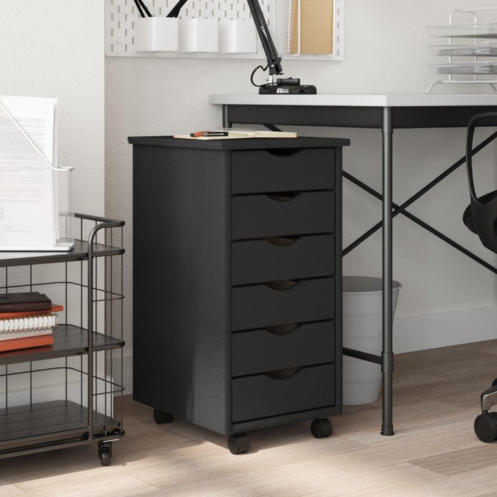 ZEYUAN Rollschrank mit Schubladen Moss Grau Massivholz Kiefer, Rollcontainer, Sideboard, Aktenschran