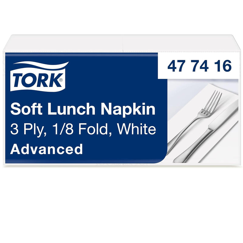 Tork 477416 Soft Lunchservietten Weiss 1/8 Falz / 3-lagige, vorgefaltete Servietten für kleine Geric