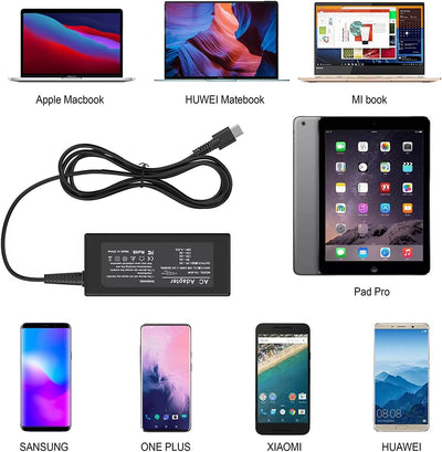 65 W USB Typ C Laptop-Ladegerät, Universal Adapter Netzteil für Mac Book Pro/Lenovo ThinkPad/Samsung