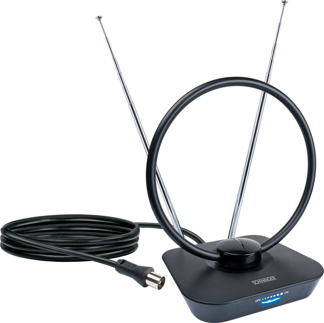 SCHWAIGER 720365 DVB-T2 Zimmerantenne aktiv mit Verstärker DAB+ DVB-T Antenne Fernsehen LTE-Sperrfil