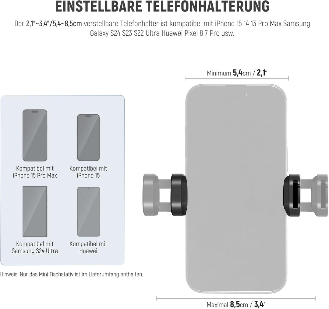 NEEWER TP09 Carbon Fiber Mini Stativ, 20“ Tischstativ mit 360° Kugelkopf, Telefonhalter, Fernbedienu