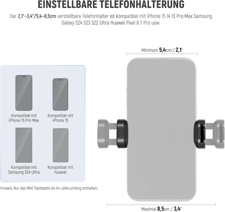 NEEWER TP09 Carbon Fiber Mini Stativ, 20“ Tischstativ mit 360° Kugelkopf, Telefonhalter, Fernbedienu