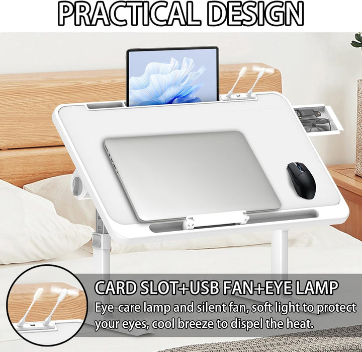 Soontrans Laptoptisch 60 x 40 cm, Laptop Tisch mit Schublade, Höhenverstellbar, 4 Winkelverstellbar,