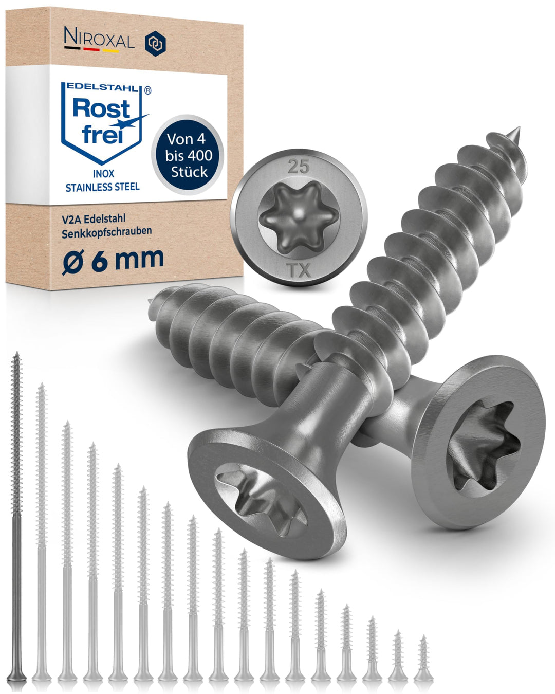 Holzschrauben Torx Schrauben 6x180 Edelstahl V2A rostfrei Spanplattenschrauben für Holz Teilgewinde