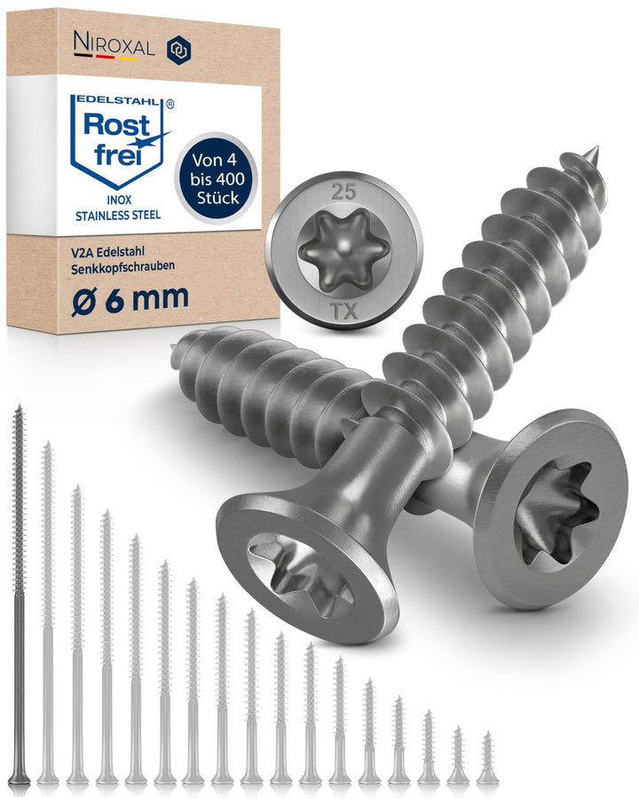Holzschrauben Torx Schrauben 6x180 Edelstahl V2A rostfrei Spanplattenschrauben für Holz Teilgewinde