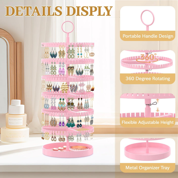 Drehender Ohrring Ständer Halter Organizer Display mit Metalltablett, 6-Stufiger Ladies Verstellbare