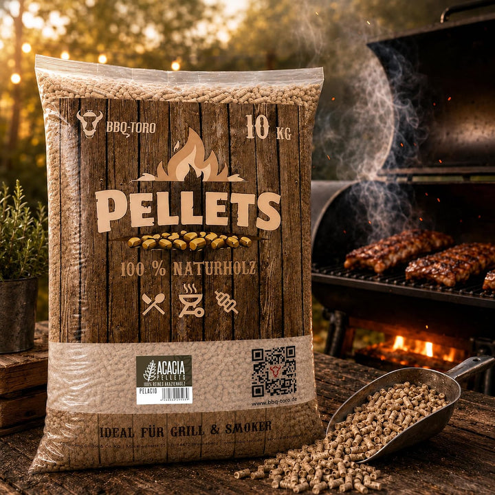 BBQ-Toro Acacia Pellets aus 100% Akazienholz | 10 kg | Akazienpellets für Grill, Smoker, Pellet-Pizz
