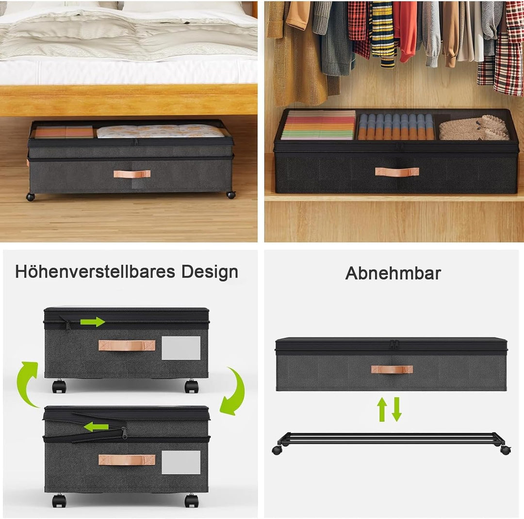 2 Stück Unterbettkommode Mit Rollen (Einstellbare Höhe 18-24cm), Unterbett Aufbewahrungsbox, Bettkas