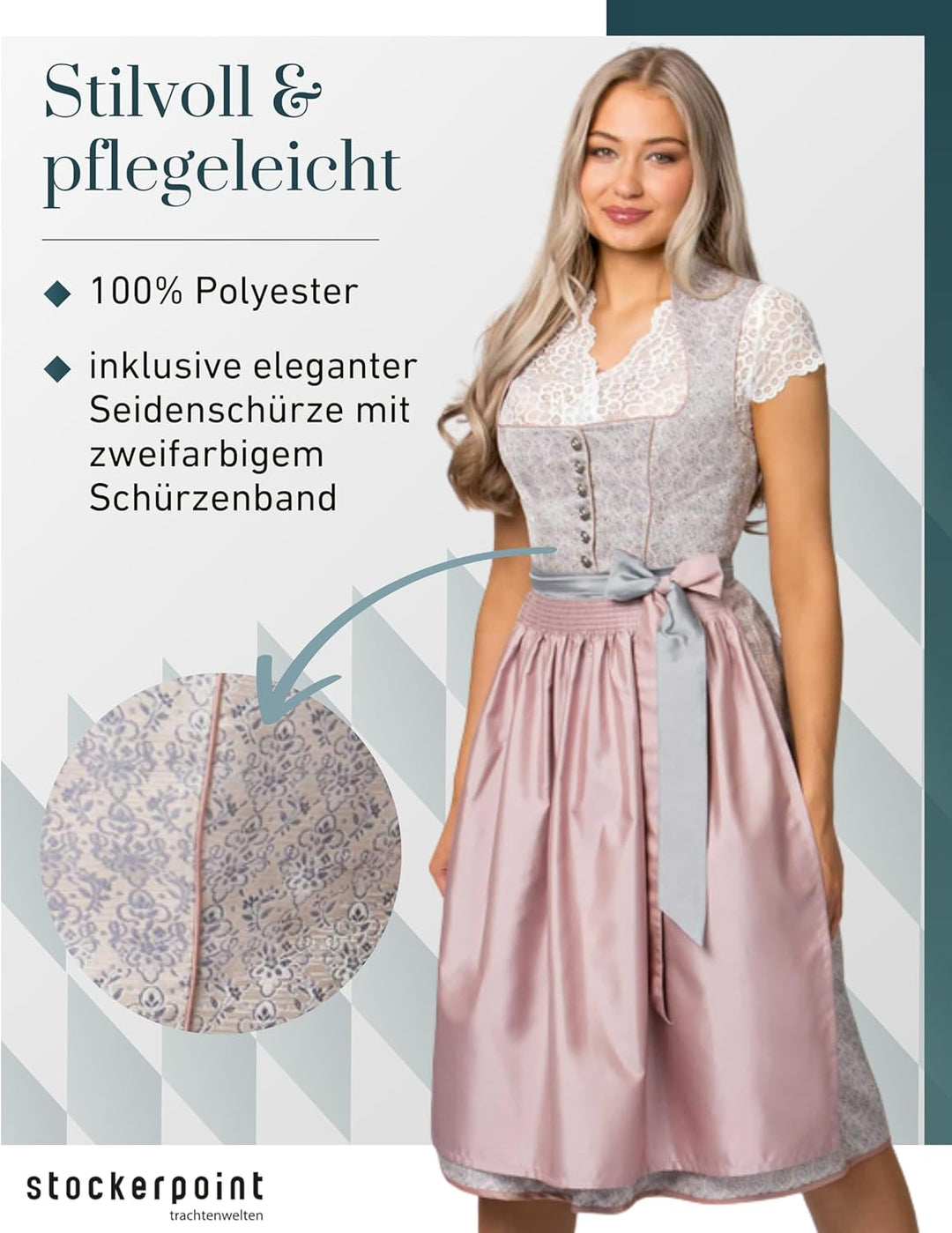 Stockerpoint Damen Dirndl Monroe Kleid für besondere Anlässe 42 Altrosa, 42 Altrosa