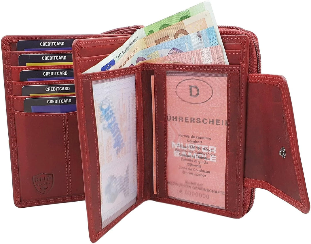 Echt Rindleder Damen Geldbörse / Geldbeutel / Portemonnaie / Geldtasche / Portmonee in Hochformat mi