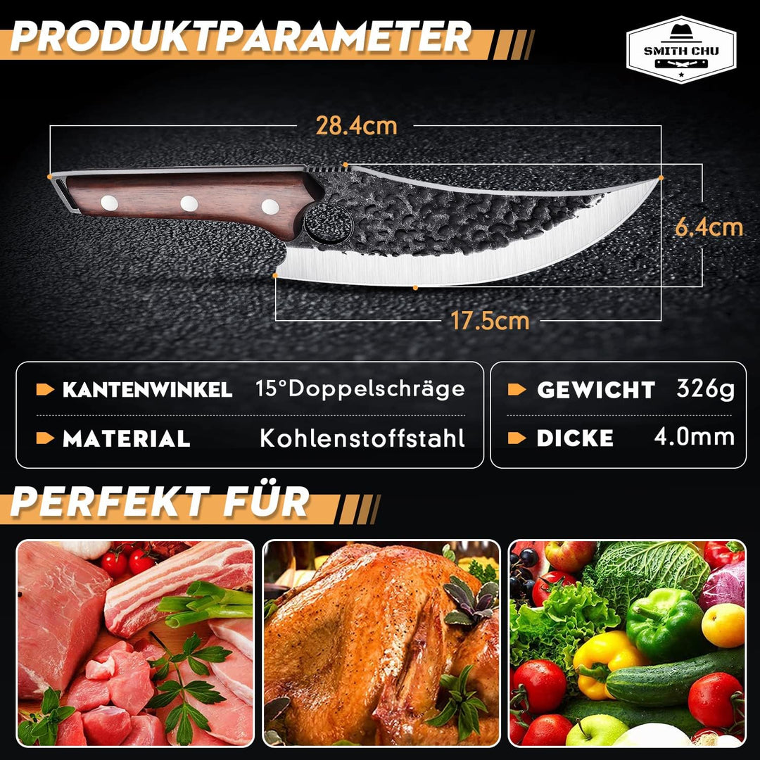 SMITH CHU handgeschmiedetes Ausbeinmesser mit Lederscheide Professionelles Kochmesser Küchenmesser T