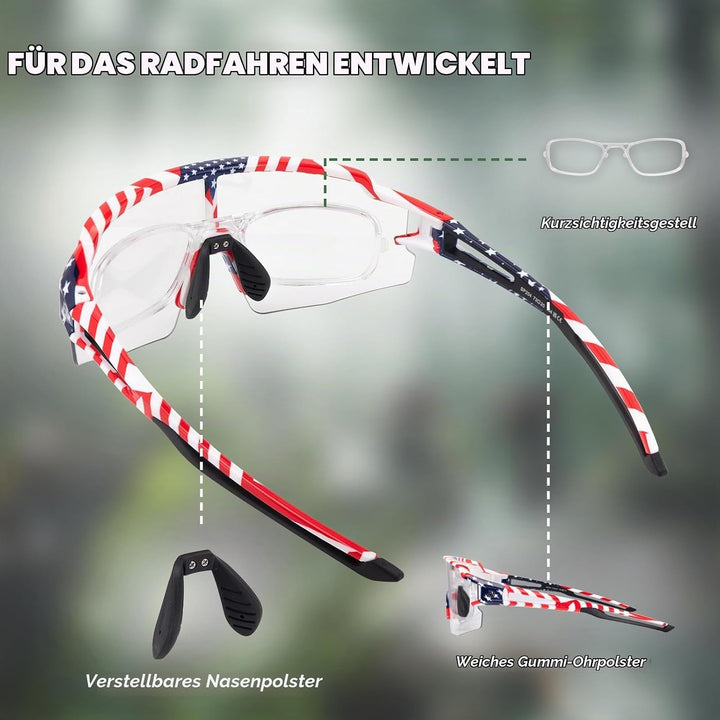 ROCKBROS Fahrradbrille UV 400 Sonnenbrille Photochromatisch Brille Klar Winddicht Sportsbrille für O