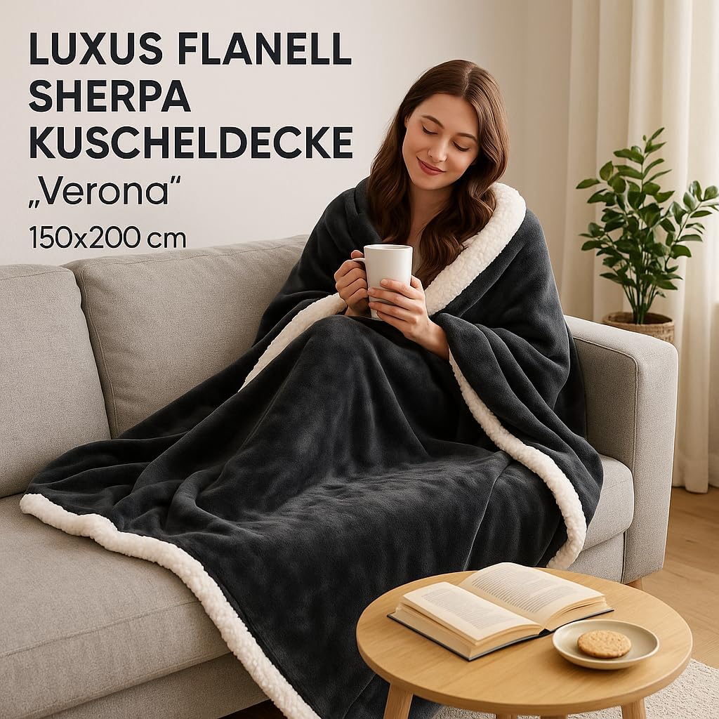 Betz Luxus Flanell Sherpa Kuscheldecke Flauschig Sofa Fleecedecke Verona - Wohndecke XXL Warm Sofade