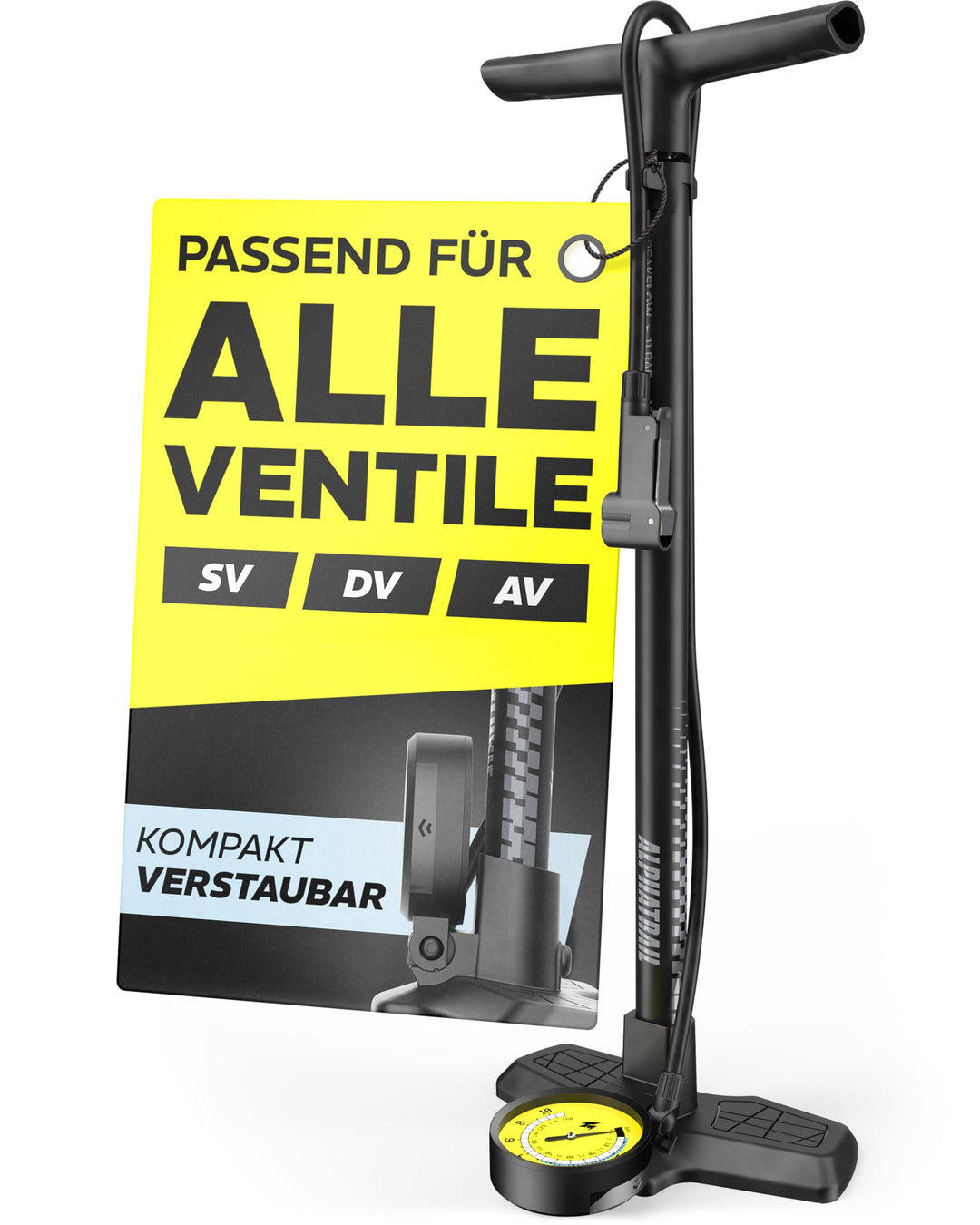 Alphatrail Standpumpe Jack - Für alle Ventile 12,5 Bar / 180 PSI Maximaldruck I Übergrosses Manomete
