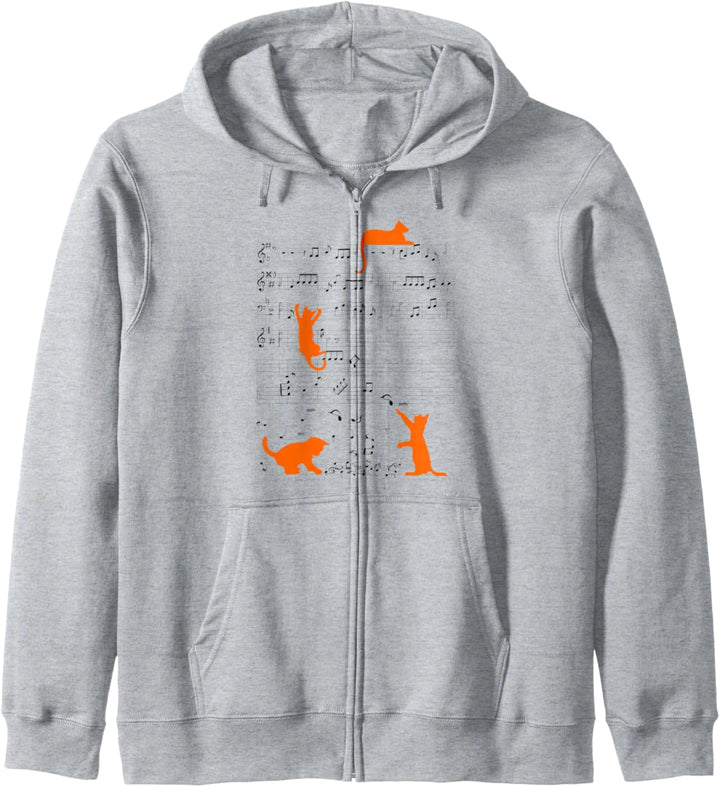 Niedliche Katze Musiknote Musiker Orange Kapuzenjacke