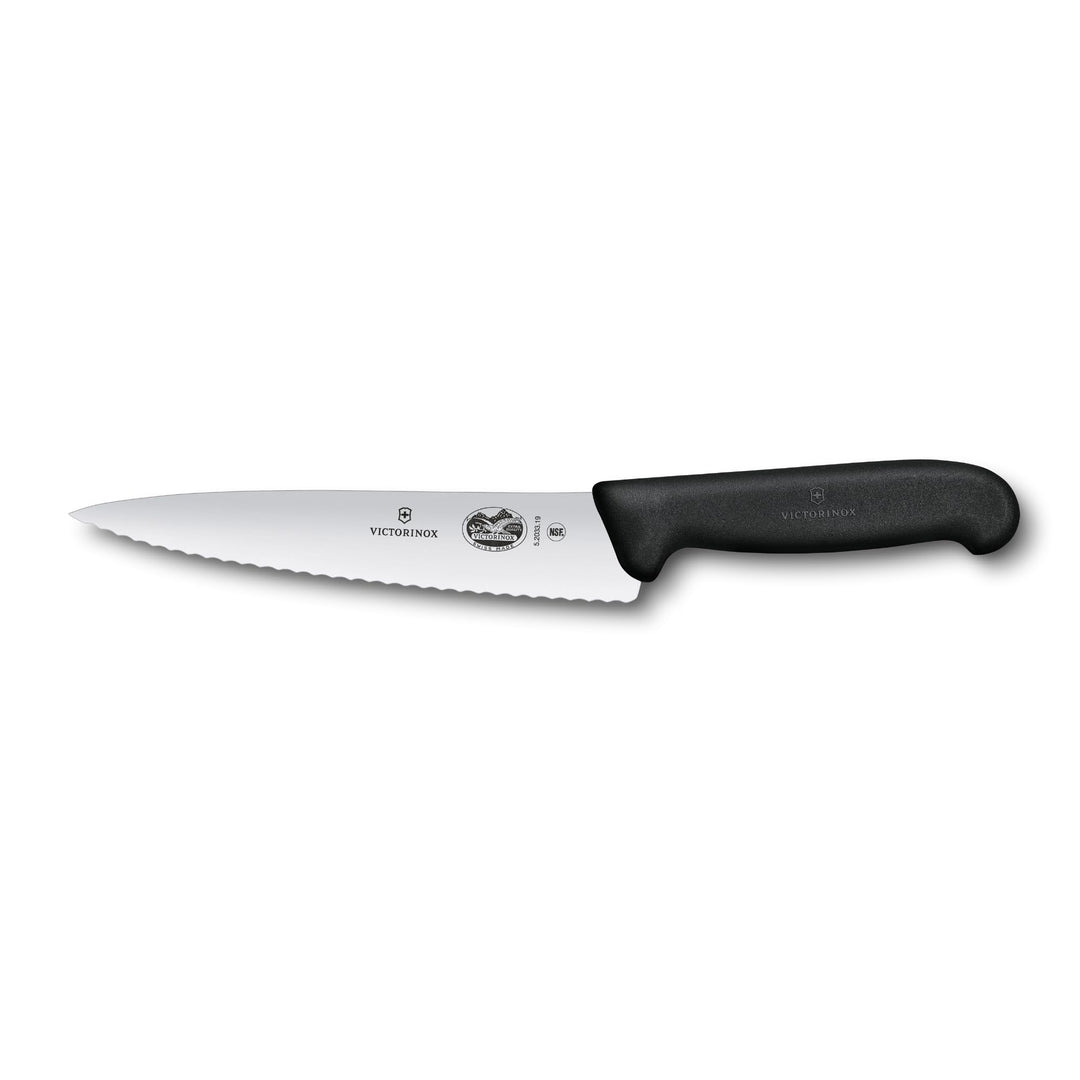 Victorinox Fibrox Kochmesser mit Wellenschliff, Breites Universalmesser für Fleisch, Gemüse und Obst