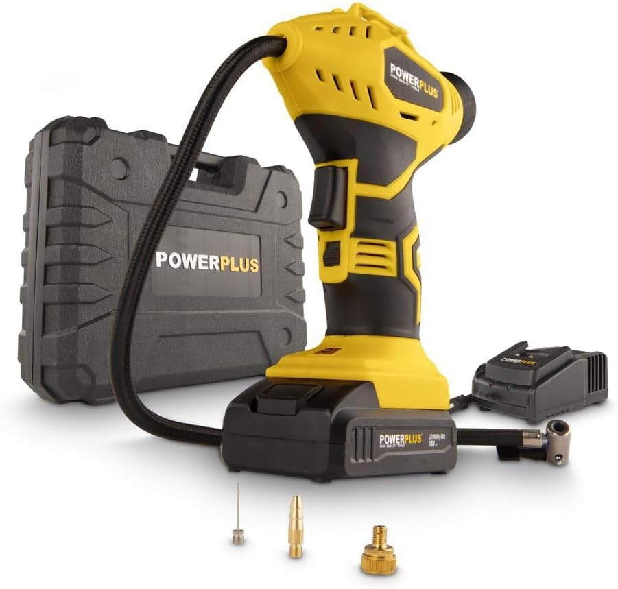 Powerplus POWX1700 Akku Kompressor - Druckluft Kompressor mit 18V und 8 bar Leistung - Inkl. 1 x 1,5