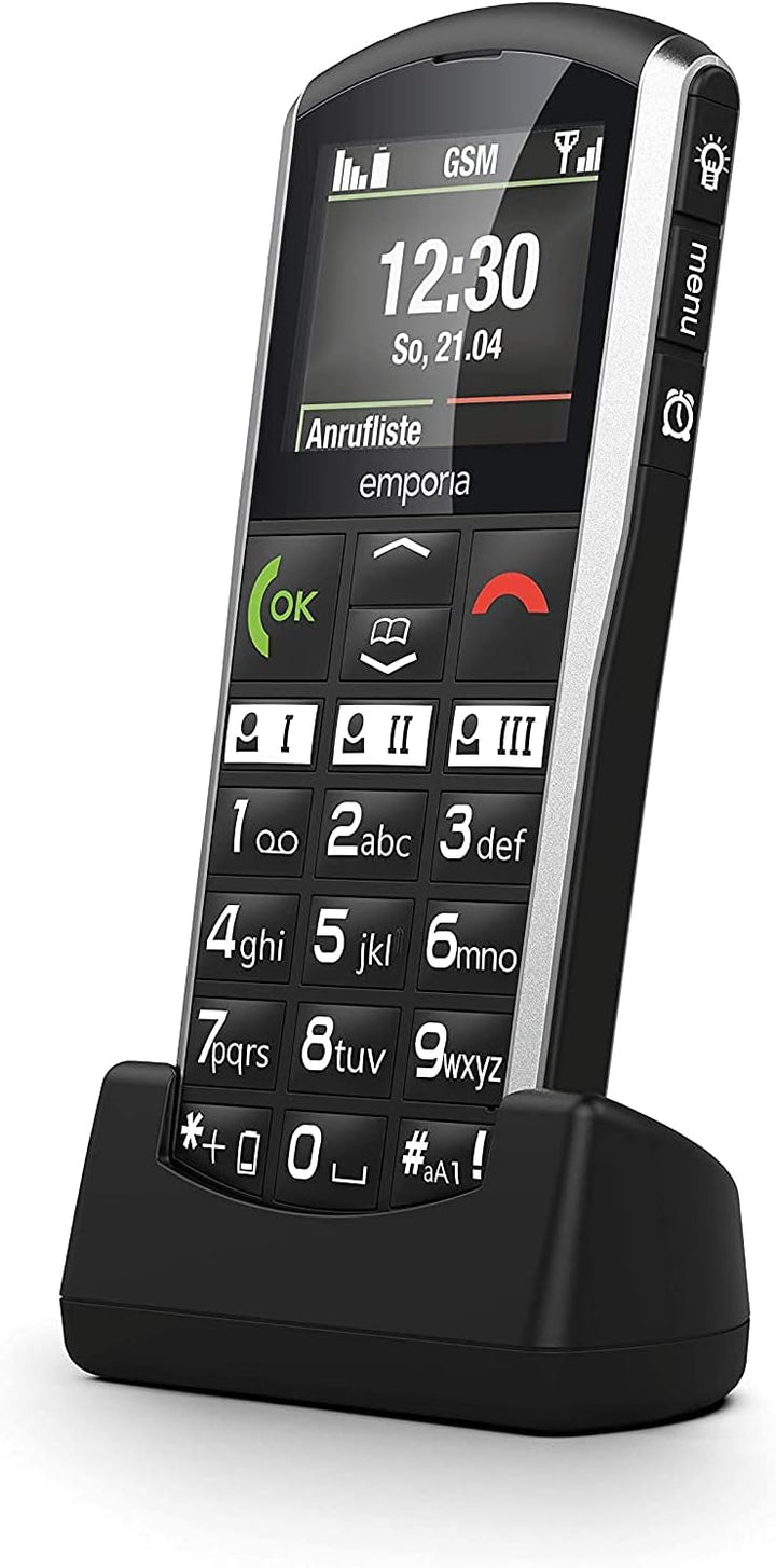 Emporia SIMPLICITY Handy, 2 Zoll Farbdisplay, grosse Tasten, SOS-Taste, Ladestation, M4/T4, kompatib