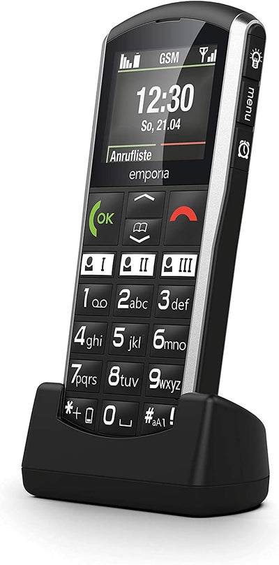 Emporia SIMPLICITY Handy, 2 Zoll Farbdisplay, grosse Tasten, SOS-Taste, Ladestation, M4/T4, kompatib